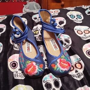 royal blue embroidered flats